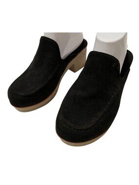 Womens Size 6.5 / 7 Black Faux Suede Clog Mules Platform Block Heel Slip On Shoe